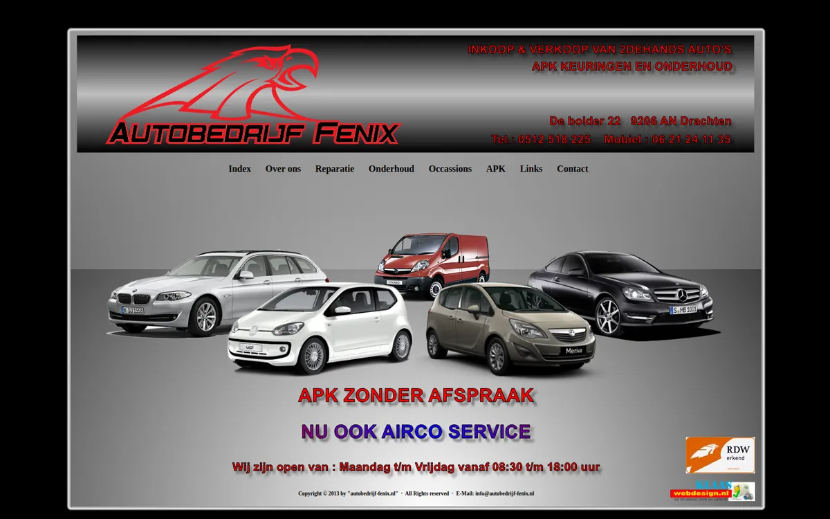 De huidige voorpagina van autobedrijf-fenix.nl op een computer